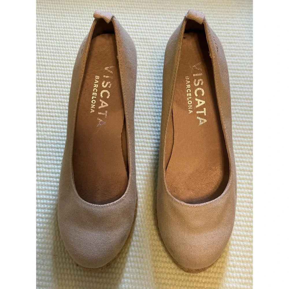 VISCATA Barcelona Shoes Womens Size 7 Beige Espadrille Wedge Heels Made Spain